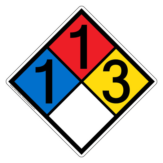 NFPA 704 Diamond Sign with 1-1-3-0 Hazard Ratings