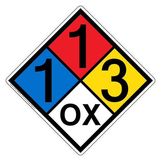 NFPA 704 Diamond Sign with 1-1-3-OX Hazard Ratings