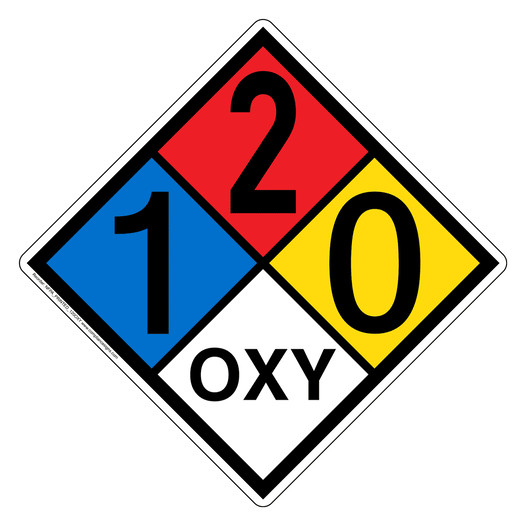 NFPA 704 Diamond Sign with 1-2-0-OXY Hazard Ratings