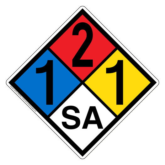 NFPA 704 Diamond Sign with 1-2-1-SA Hazard Ratings