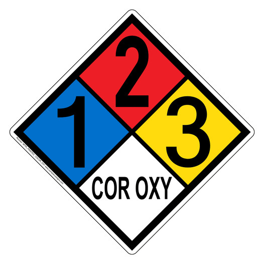 NFPA 704 Diamond Sign with 1-2-3-COR_OXY Hazard Ratings