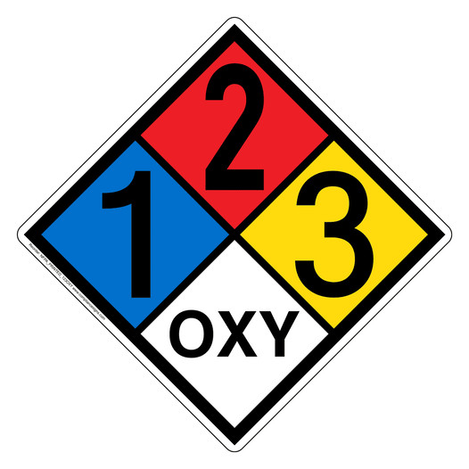 NFPA 704 Diamond Sign with 1-2-3-OXY Hazard Ratings NFPA_PRINTED_123OXY
