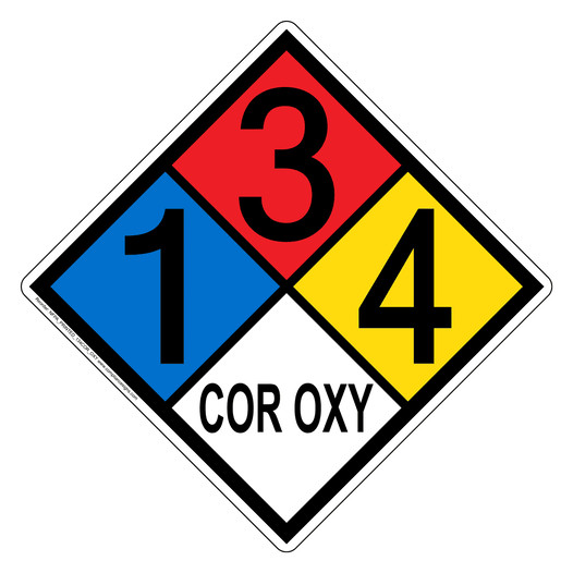 NFPA 704 Diamond Sign with 1-3-4-COR_OXY Hazard Ratings NFPA_PRINTED_134COR_OXY