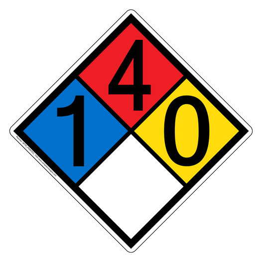 NFPA 704 Diamond Sign with 1-4-0-0 Hazard Ratings NFPA_PRINTED_1400