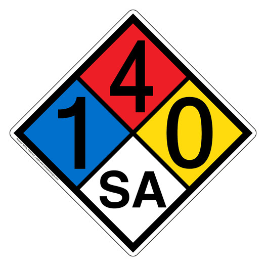 NFPA 704 Diamond Sign with 1-4-0-SA Hazard Ratings NFPA_PRINTED_140SA