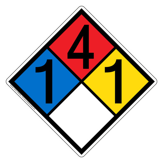 NFPA 704 Diamond Sign with 1-4-1-0 Hazard Ratings NFPA_PRINTED_1410