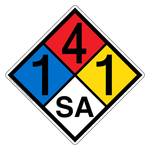 NFPA 704 Diamond Sign with 1-4-1-SA Hazard Ratings
