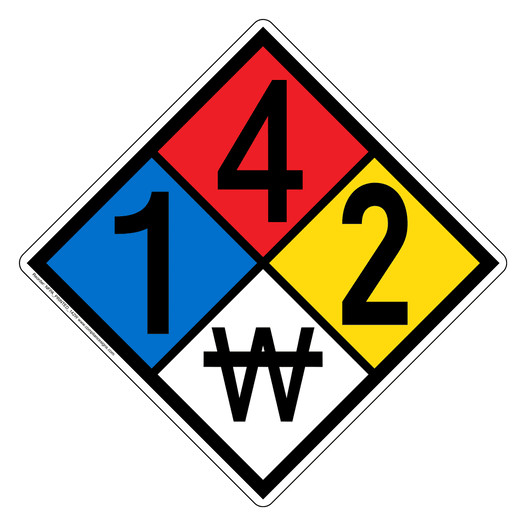 NFPA 704 Diamond Sign with 1-4-2-W Hazard Ratings NFPA_PRINTED_142W