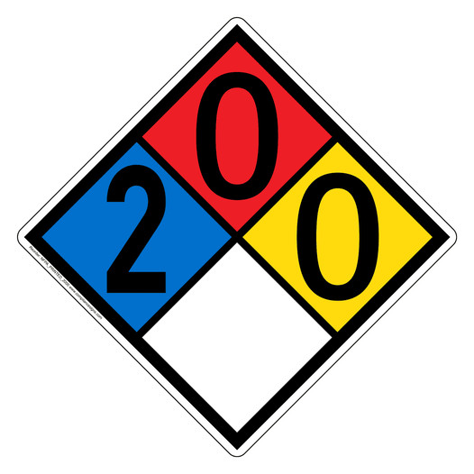 NFPA 704 Diamond Sign with 2-0-0-0 Hazard Ratings NFPA_PRINTED_2000