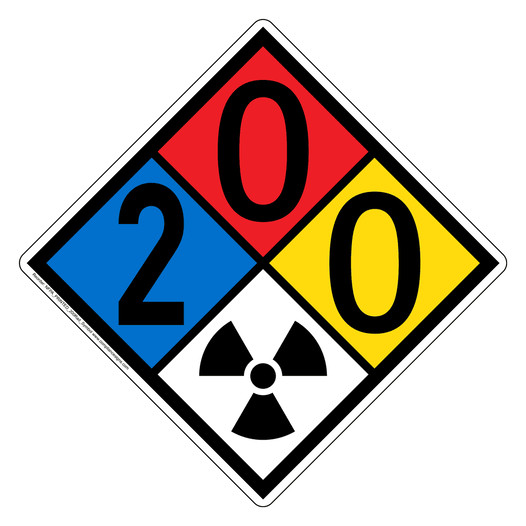 NFPA 704 Diamond Sign with 2-0-0-Radiation Symbol Hazard Ratings NFPA_PRINTED_200Rad_Symbol