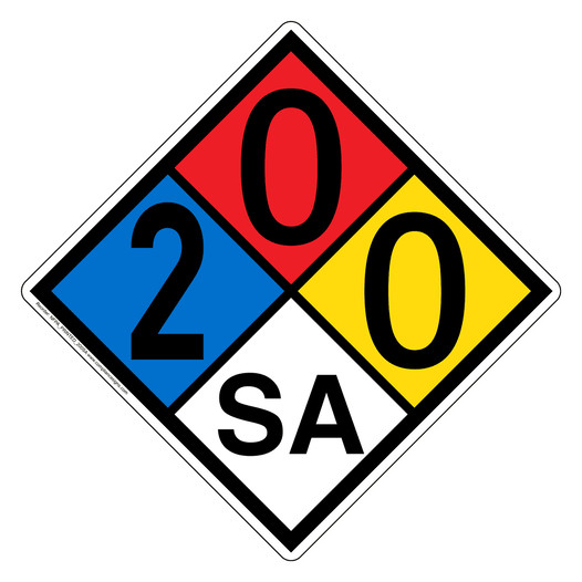 NFPA 704 Diamond Sign with 2-0-0-SA Hazard Ratings NFPA_PRINTED_200SA