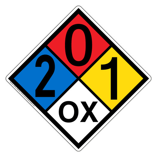 NFPA 704 Diamond Sign with 2-0-1-OX Hazard Ratings NFPA_PRINTED_201OX