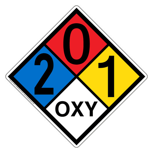 NFPA 704 Diamond Sign with 2-0-1-OXY Hazard Ratings NFPA_PRINTED_201OXY