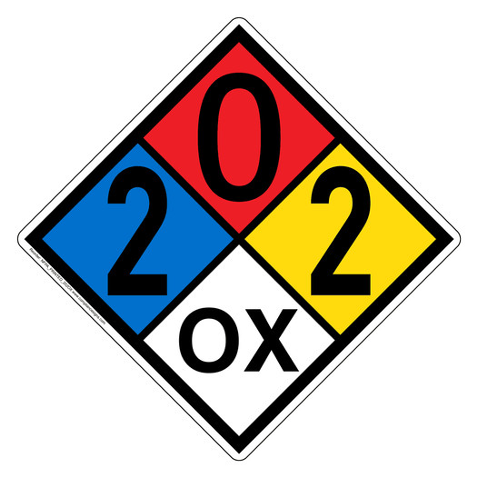 NFPA 704 Diamond Sign with 2-0-2-OX Hazard Ratings NFPA_PRINTED_202OX