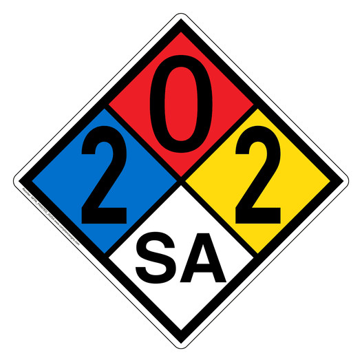 NFPA 704 Diamond Sign with 2-0-2-SA Hazard Ratings