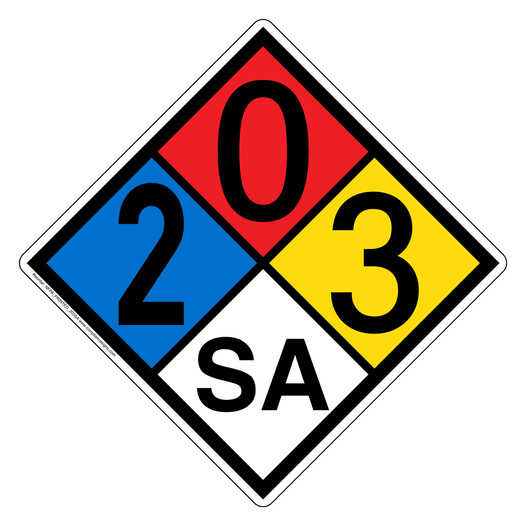 NFPA 704 Diamond Sign with 2-0-3-SA Hazard Ratings