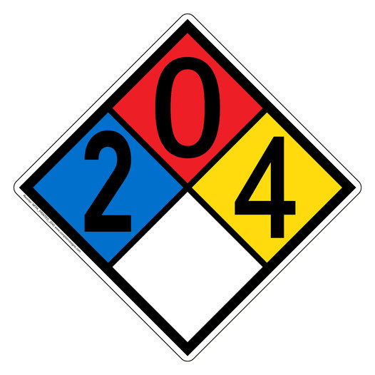NFPA 704 Diamond Sign with 2-0-4-0 Hazard Ratings NFPA_PRINTED_2040