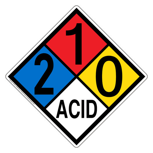 NFPA 704 Diamond Sign with 2-1-0-ACID Hazard Ratings NFPA_PRINTED_210ACID