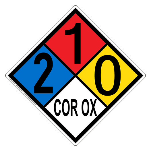 NFPA 704 Diamond Sign with 2-1-0-COR_OX Hazard Ratings NFPA_PRINTED_210COR_OX