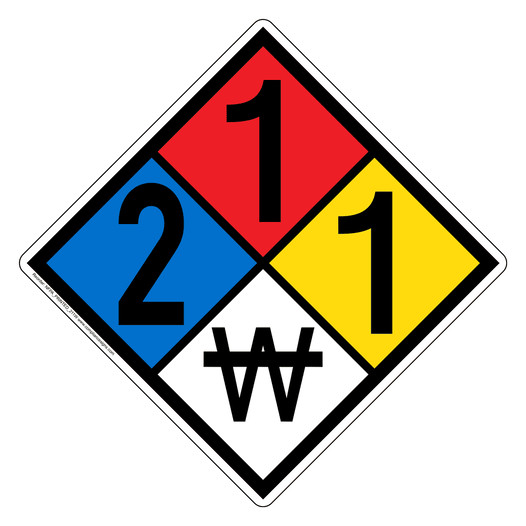 NFPA 704 Diamond Sign with 2-1-1-W Hazard Ratings