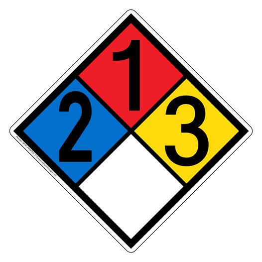 NFPA 704 Diamond Sign with 2-1-3-0 Hazard Ratings NFPA_PRINTED_2130