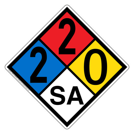 NFPA 704 Diamond Sign with 2-2-0-SA Hazard Ratings