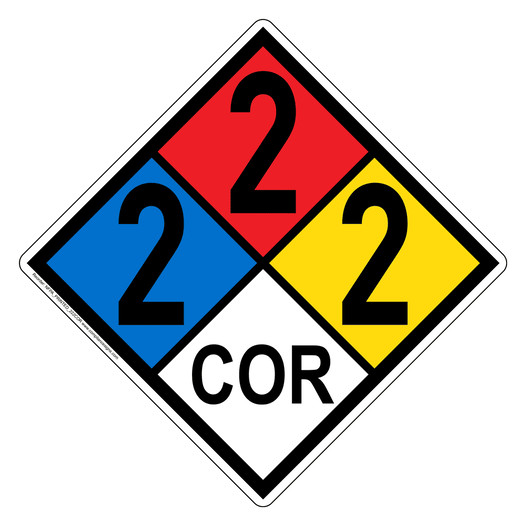 NFPA 704 Diamond Sign with 2-2-2-COR Hazard Ratings NFPA_PRINTED_222COR