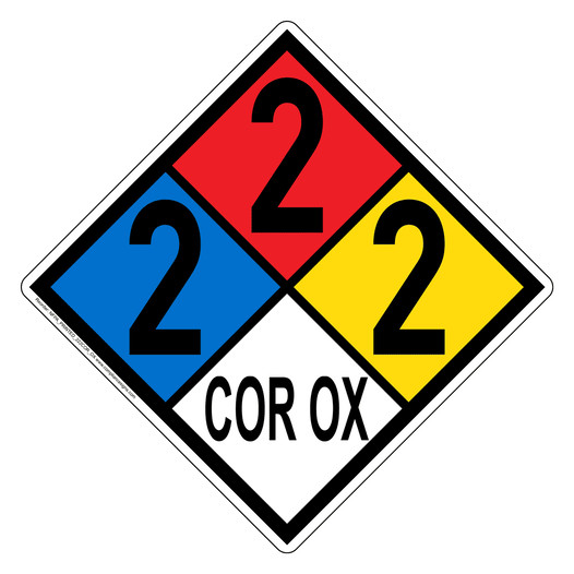 NFPA 704 Diamond Sign with 2-2-2-COR_OX Hazard Ratings NFPA_PRINTED_222COR_OX