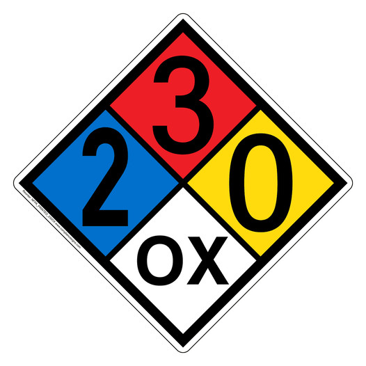 NFPA 704 Diamond Sign with 2-3-0-OX Hazard Ratings NFPA_PRINTED_230OX