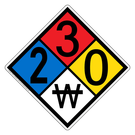 NFPA 704 Diamond Sign with 2-3-0-W Hazard Ratings NFPA_PRINTED_230W