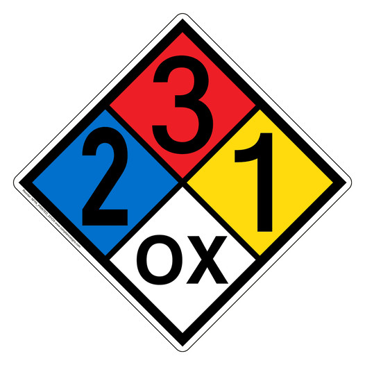NFPA 704 Diamond Sign with 2-3-1-OX Hazard Ratings