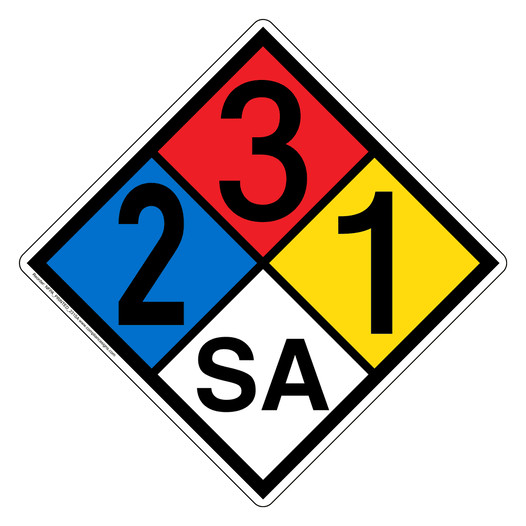 NFPA 704 Diamond Sign with 2-3-1-SA Hazard Ratings