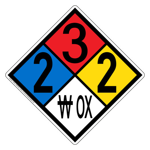 NFPA 704 Diamond Sign with 2-3-2-W OX Hazard Ratings NFPA_PRINTED_232W_OX