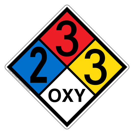 NFPA 704 Diamond Sign with 2-3-3-OXY Hazard Ratings NFPA_PRINTED_233OXY