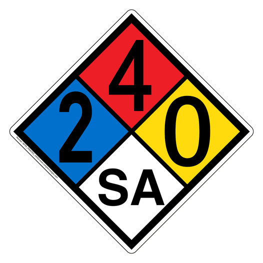 NFPA 704 Diamond Sign with 2-4-0-SA Hazard Ratings