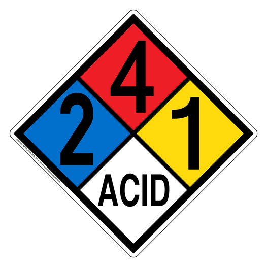 NFPA 704 Diamond Sign with 2-4-1-ACID Hazard Ratings NFPA_PRINTED_241ACID