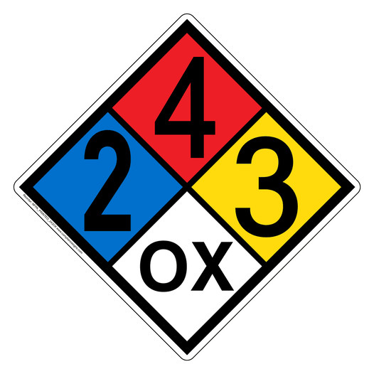 NFPA 704 Diamond Sign with 2-4-3-OX Hazard Ratings NFPA_PRINTED_243OX