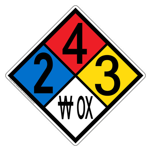 NFPA 704 Diamond Sign with 2-4-3-W OX Hazard Ratings NFPA_PRINTED_243W_OX