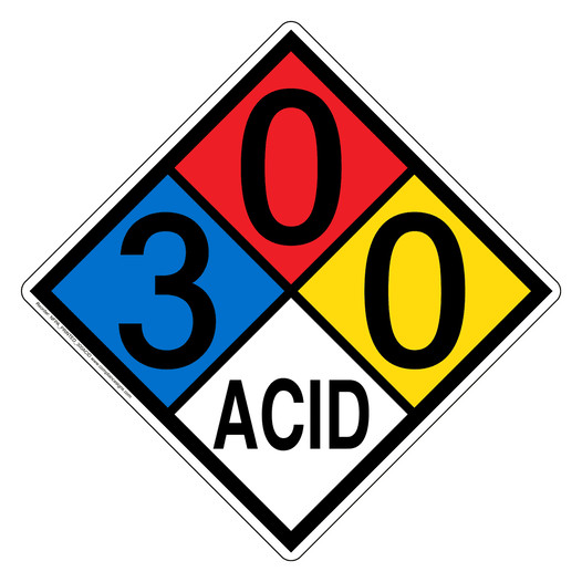 NFPA 704 Diamond Sign with 3-0-0-ACID Hazard Ratings NFPA_PRINTED_300ACID