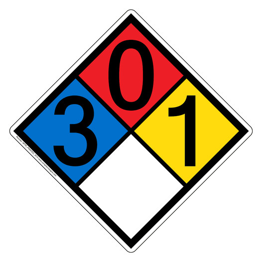 NFPA 704 Diamond Sign with 3-0-1-0 Hazard Ratings NFPA_PRINTED_3010