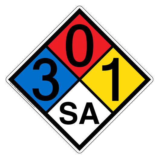 NFPA 704 Diamond Sign with 3-0-1-SA Hazard Ratings