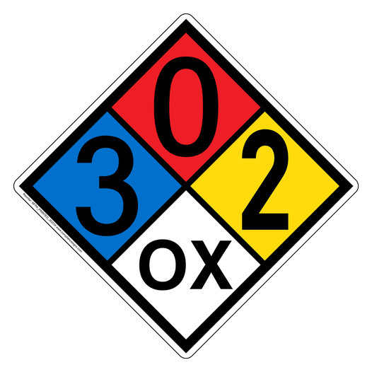 NFPA 704 Diamond Sign with 3-0-2-OX Hazard Ratings NFPA_PRINTED_302OX