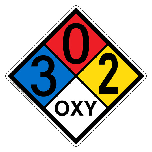 NFPA 704 Diamond Sign with 3-0-2-OXY Hazard Ratings
