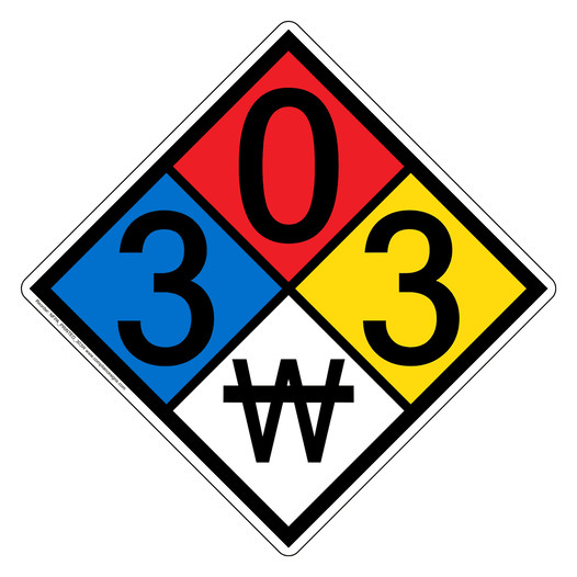 NFPA 704 Diamond Sign with 3-0-3-W Hazard Ratings NFPA_PRINTED_303W