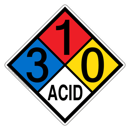 NFPA 704 Diamond Sign with 3-1-0-ACID Hazard Ratings NFPA_PRINTED_310ACID