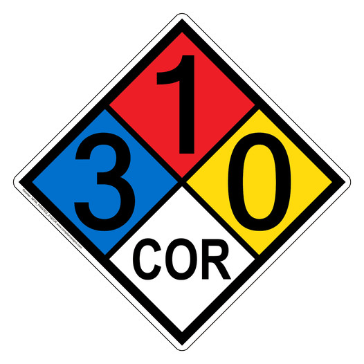 NFPA 704 Diamond Sign with 3-1-0-COR Hazard Ratings NFPA_PRINTED_310COR