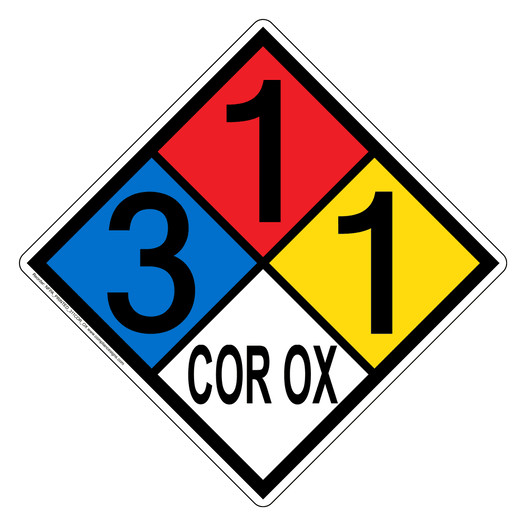 NFPA 704 Diamond Sign with 3-1-1-COR_OX Hazard Ratings NFPA_PRINTED_311COR_OX