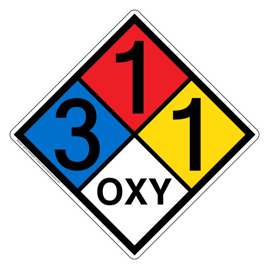 NFPA 704 Diamond Sign with 3-1-1-OXY Hazard Ratings