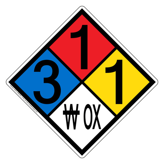 NFPA 704 Diamond Sign with 3-1-1-W OX Hazard Ratings NFPA_PRINTED_311W_OX