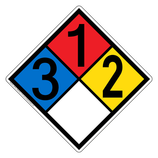 NFPA 704 Diamond Sign with 3-1-2-0 Hazard Ratings